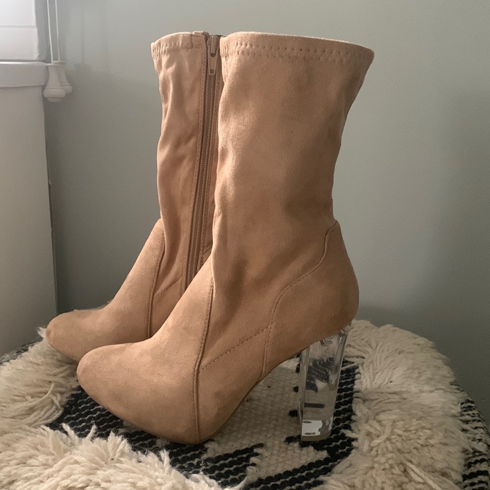 Suede look Wild Diva ankle boots with 4" inch acrylic heel